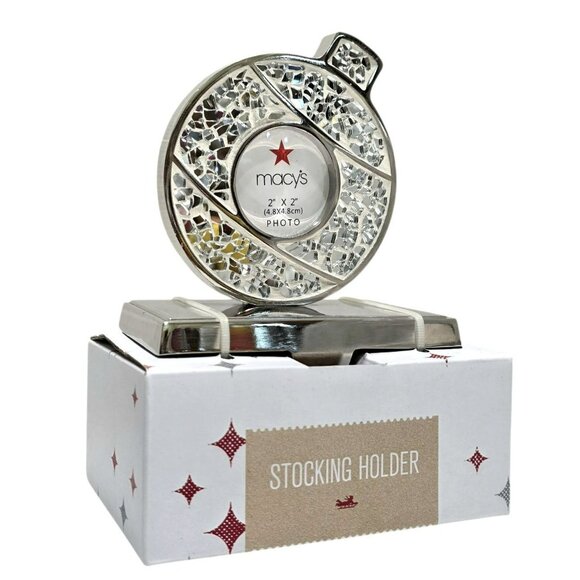 New Macys Christmas Stocking Holder Mosaic Mirror Photo Frame Ornament Hook Gift - Picture 8 of 8